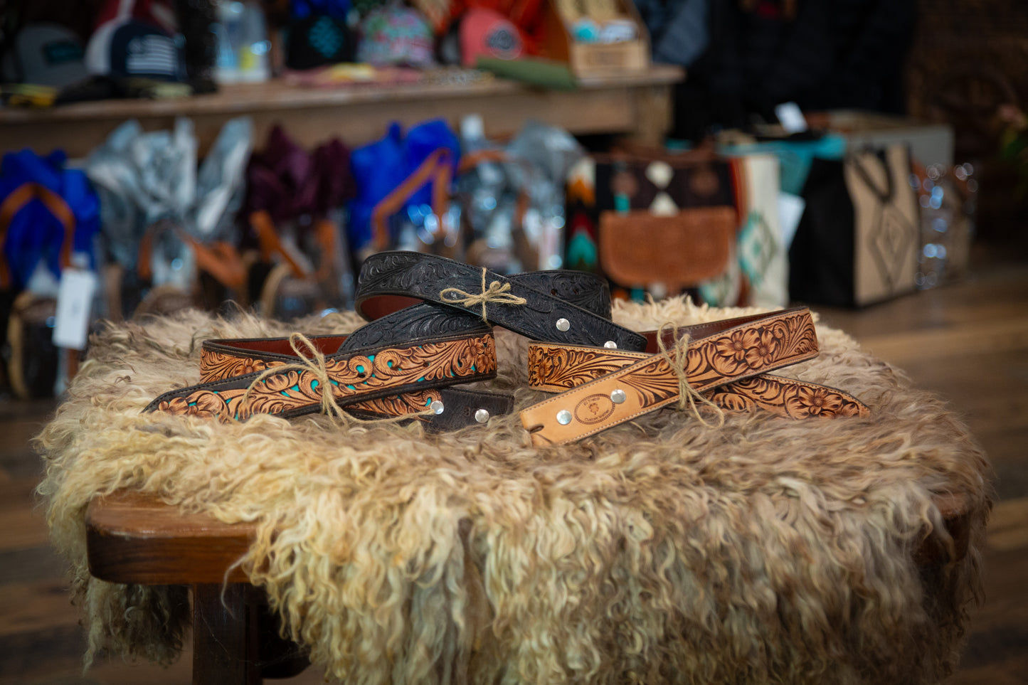 Black Tooled Leather Belt