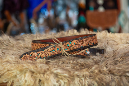 Turquoise Inlay Tooled Belt