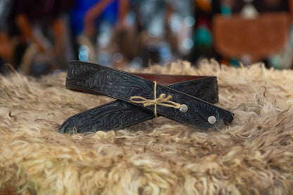 Black Tooled Leather Belt