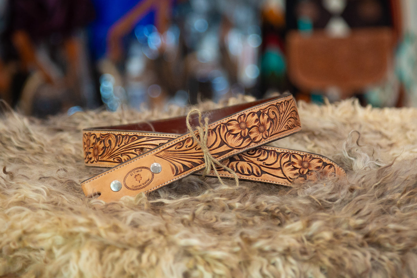 Natural Tooled Leather Belt